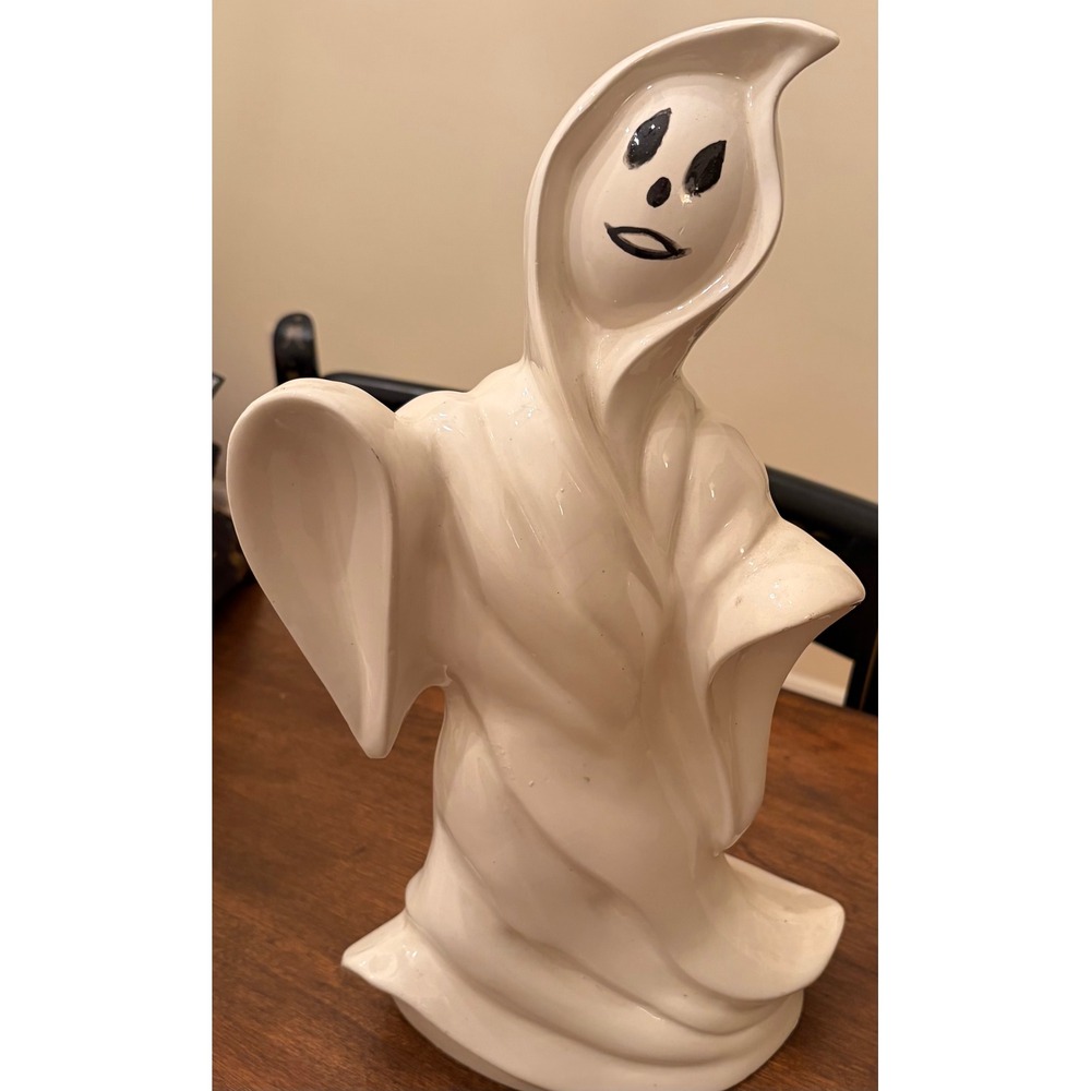 Vintage Ceramic Ghost Figurine White Halloween Spooky Decor Statue